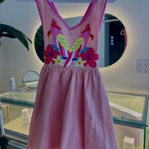 Andy & Evan Pink Parrot Appliqué Sundress